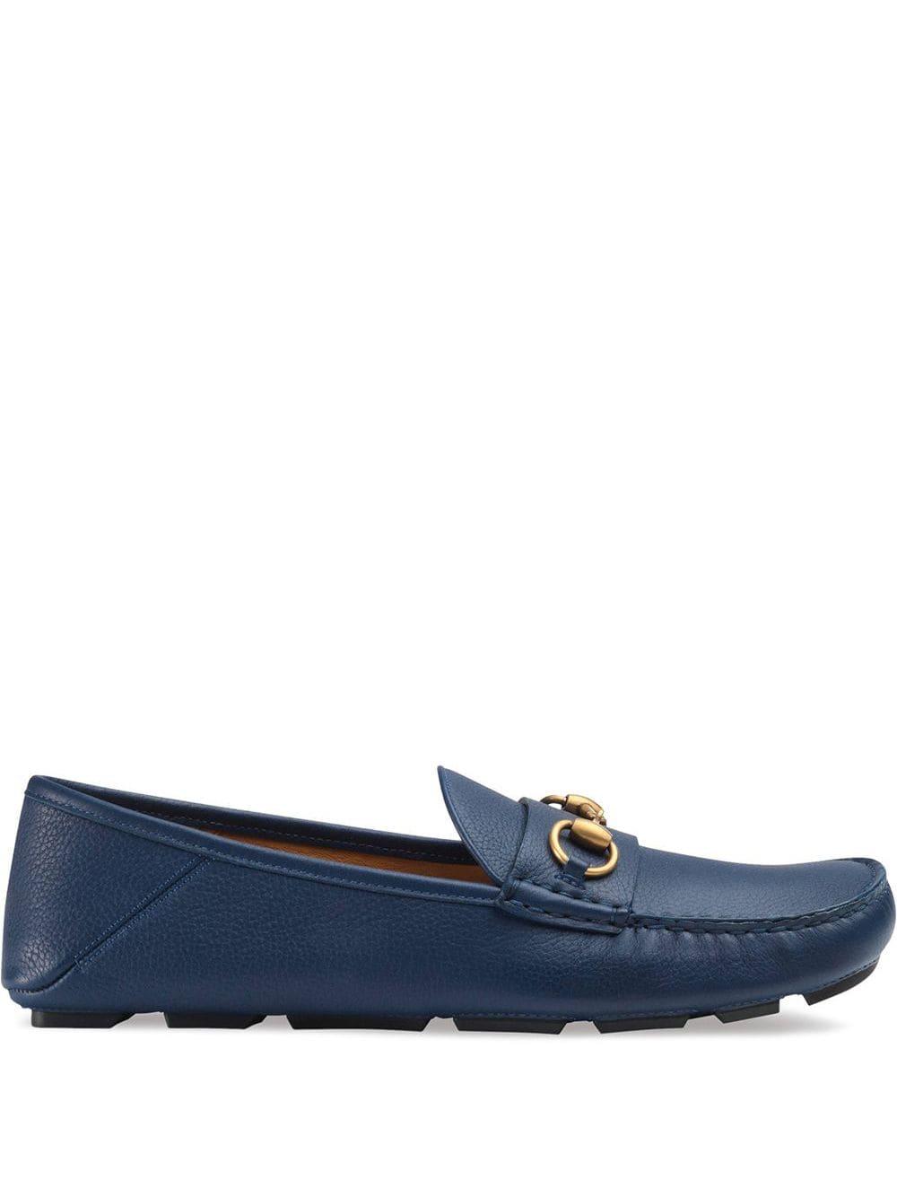 Gucci Leather Horsebit Detailed Drivers in Blue for Men Lyst