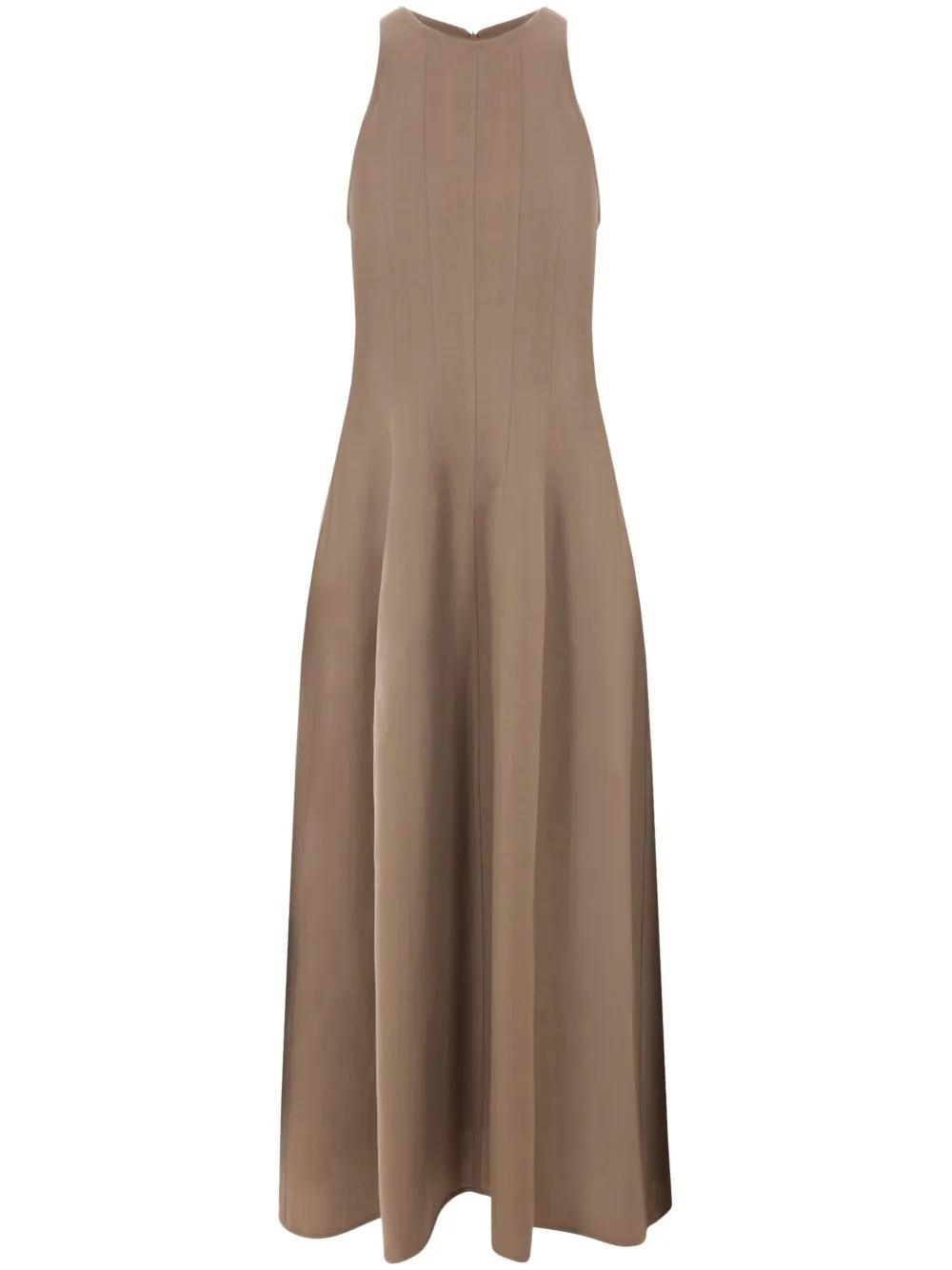Brunello Cucinelli Sleeveless Twill Maxi Dress in Natural | Lyst