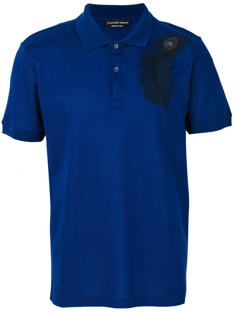 Alexander McQueen Cotton Peacock Feather Polo Shirt in Blue for Men - Lyst