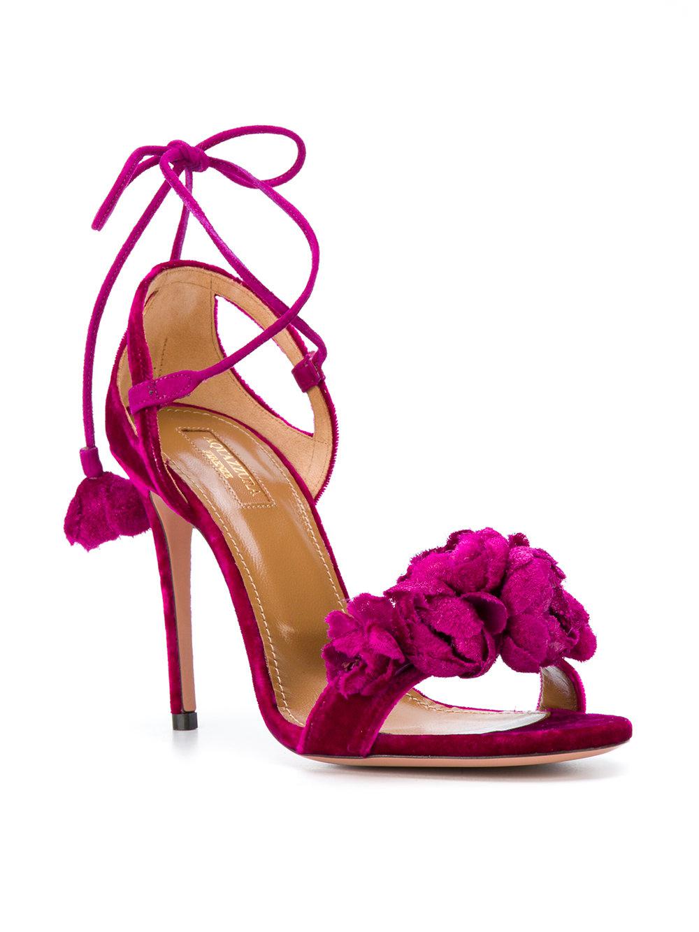 Aquazzura Velvet Wild Flower Sandals in Pink - Lyst