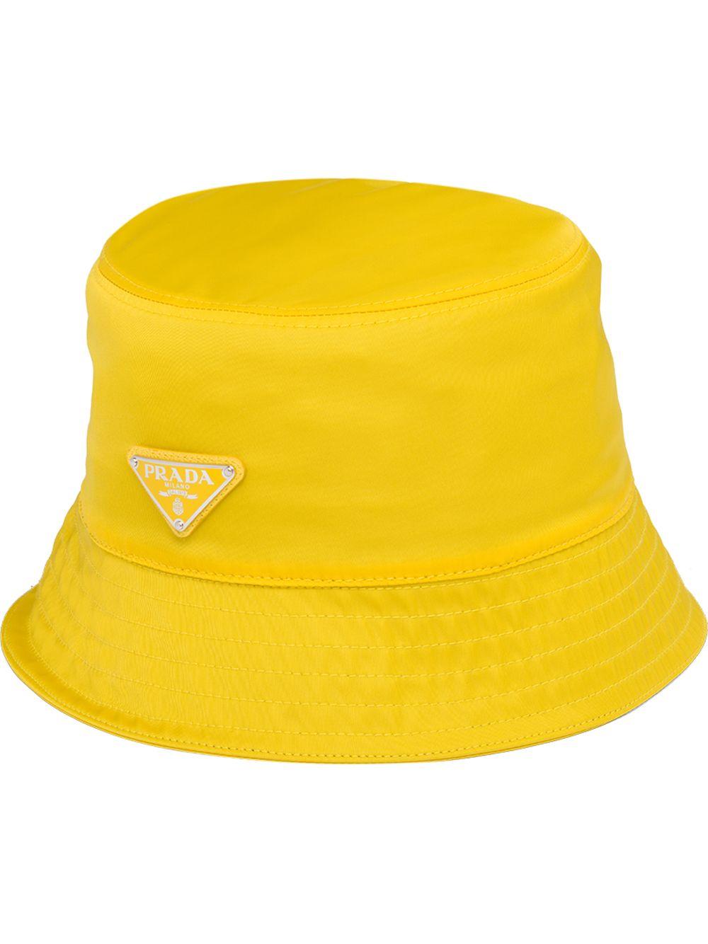 Prada Synthetic Logo Triangle Bucket Hat in Yellow - Lyst