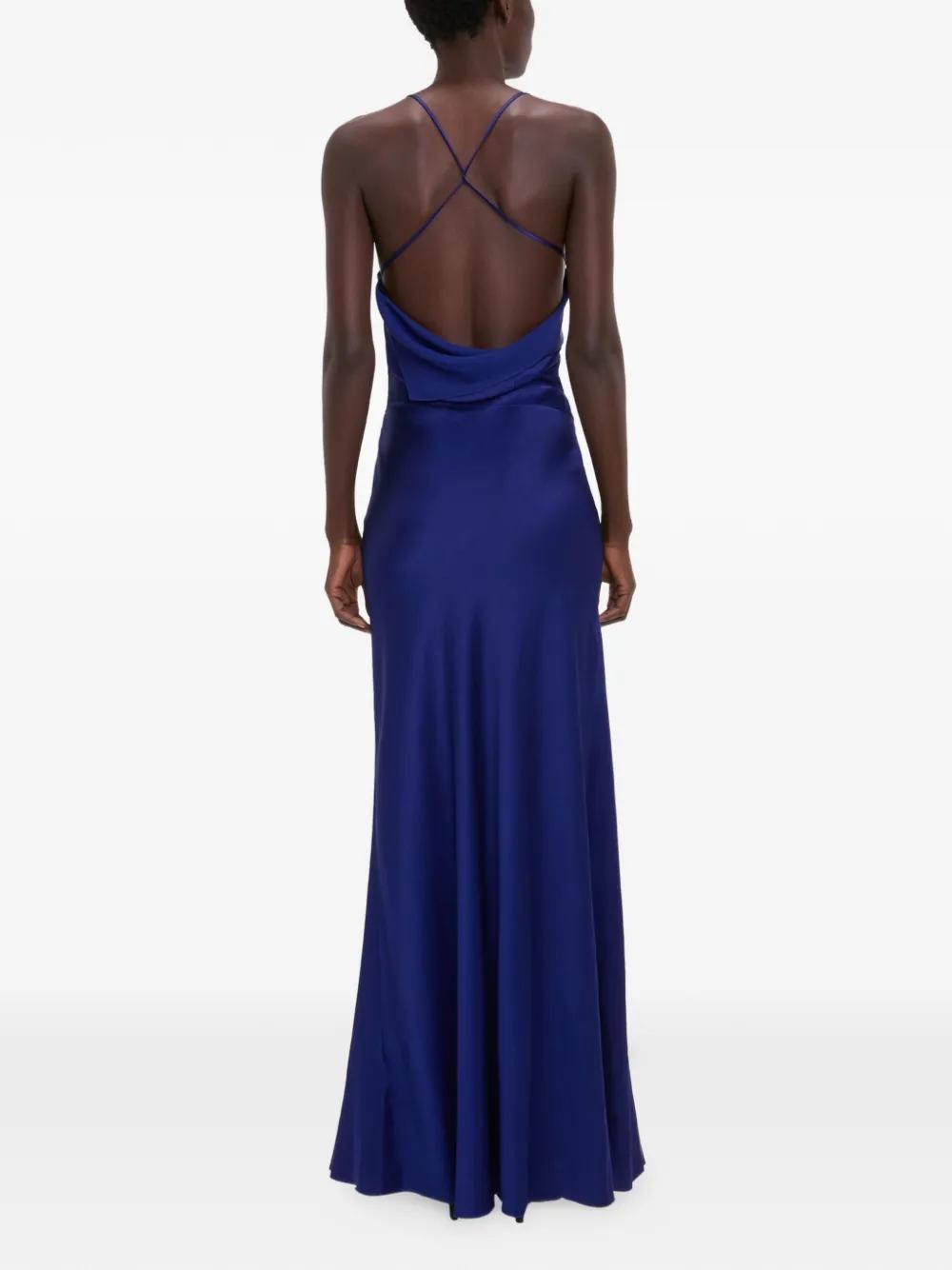 slim fit dress slacks Chain Halter Gown In Dark Navy Floral Print – Victoria Beckham UK main image 0