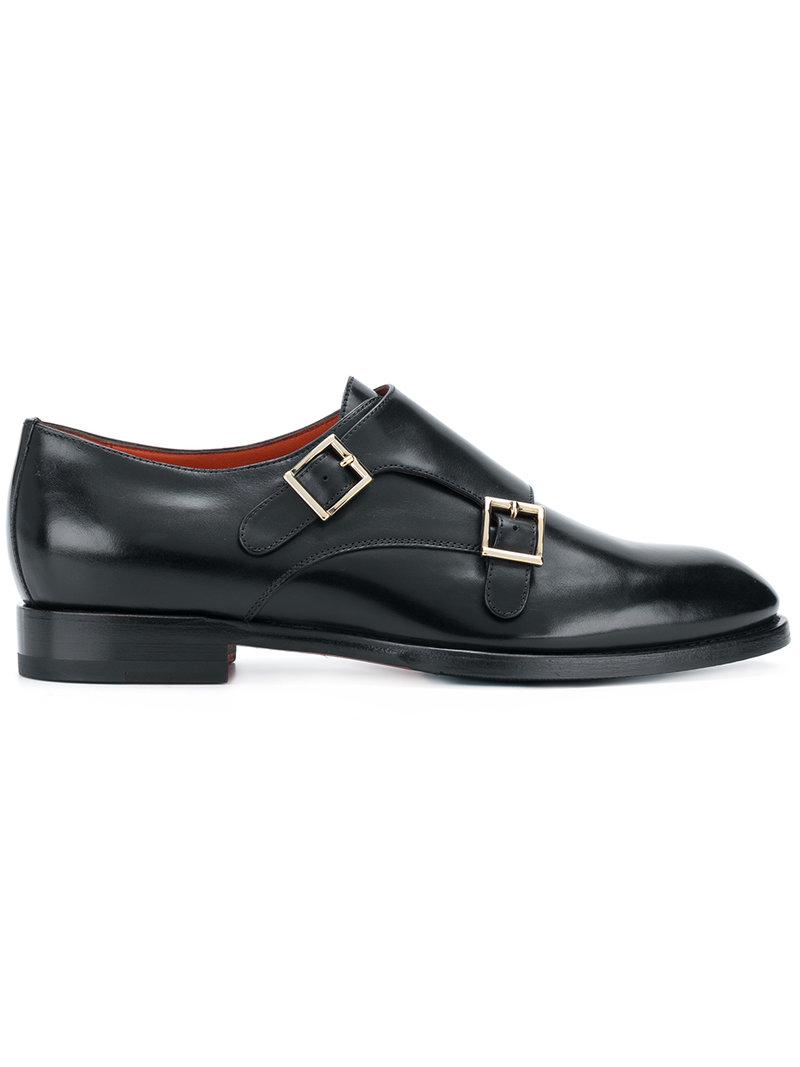 Santoni Leather Double Monk Strap Shoes in Black - Lyst