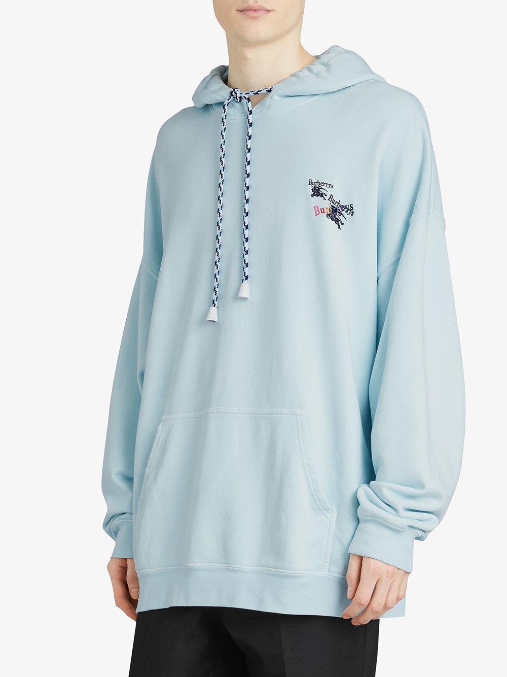 Burberry Cotton Equestrian Logo Hoodie in Blue for Men | Lyst