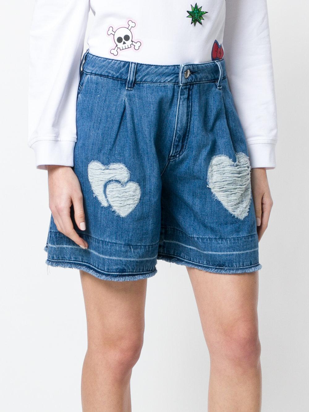 Love Moschino Heart Patch Denim Shorts in Blue - Lyst