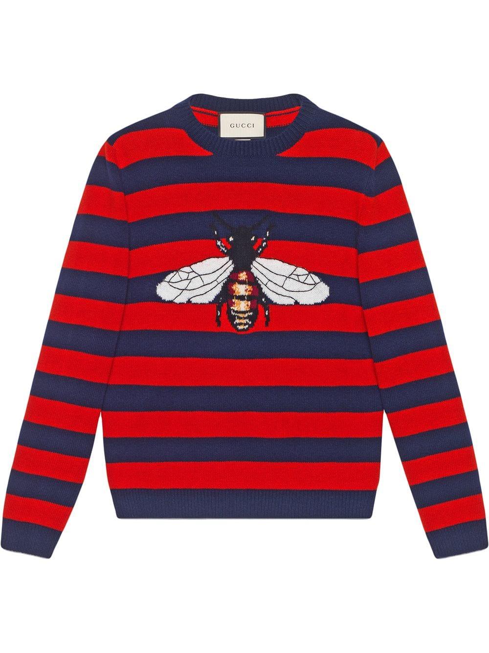 De daadwerkelijke Ontwijken vieren Gucci Striped Wool Sweater With Bee in Blue for Men | Lyst