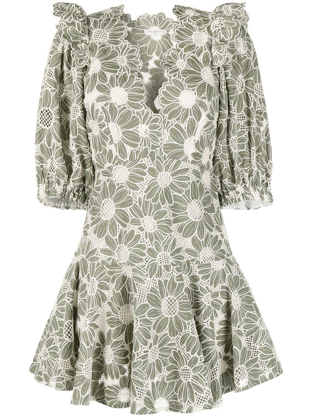 Sandro Floral Open-knit Mini Dress in Green | Lyst