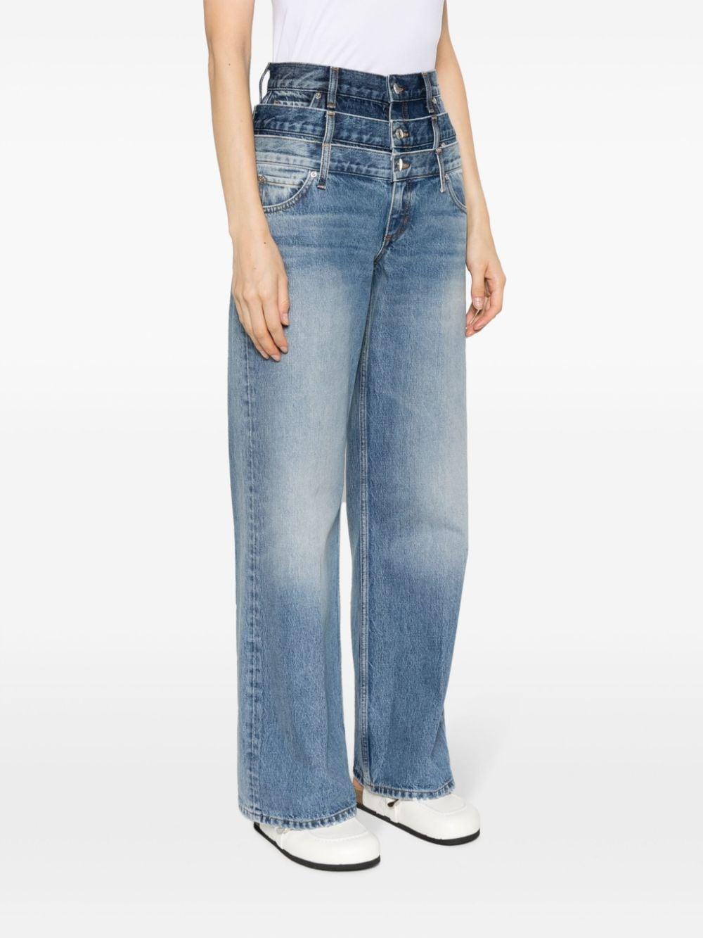 Sandro Triple-Waisted Organic-Cotton Straight-Leg Jeans in Blue Lyst