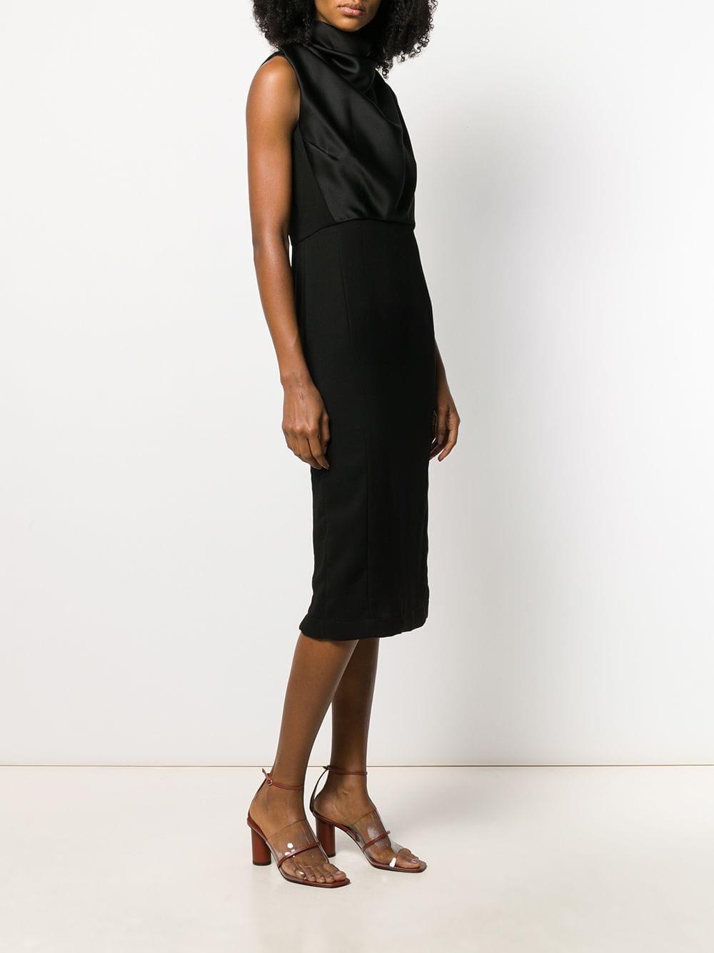 Erika Cavallini Semi Couture Satin Draped Neck Dress in Black - Lyst