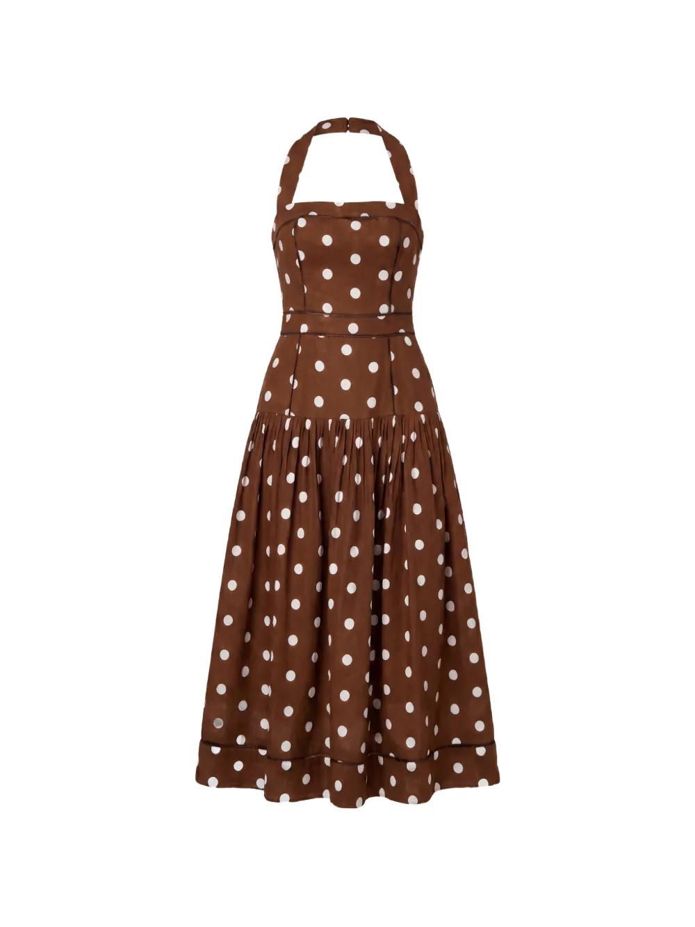 princess polly baby blue dress Brown Short Puff Sleeve Formal Dress With White Dots,WP260 – winkbridal main image 0