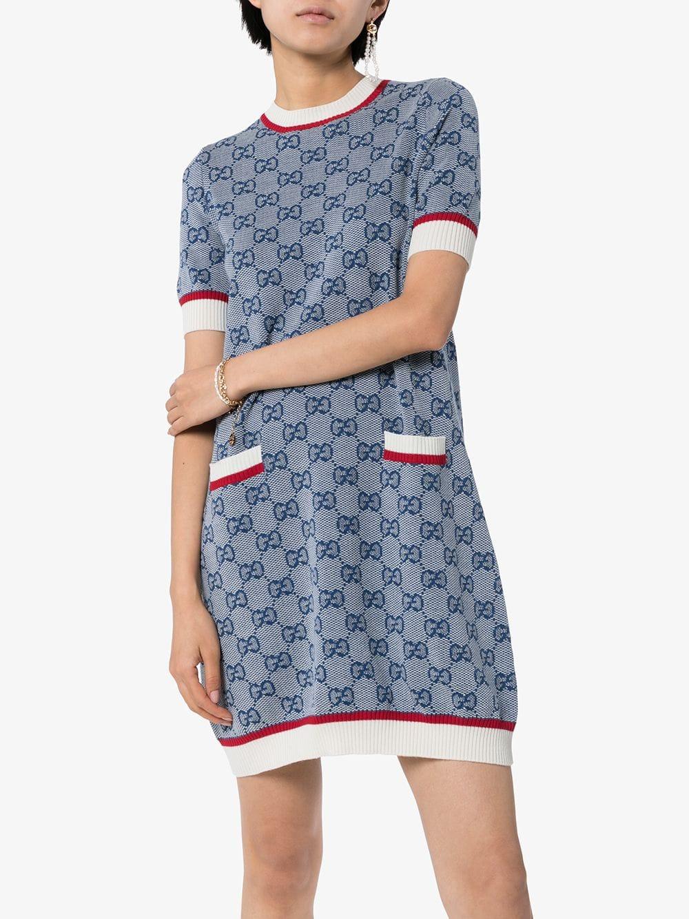 Gucci GG Wool And Cotton Knit Dress in Blue | Lyst