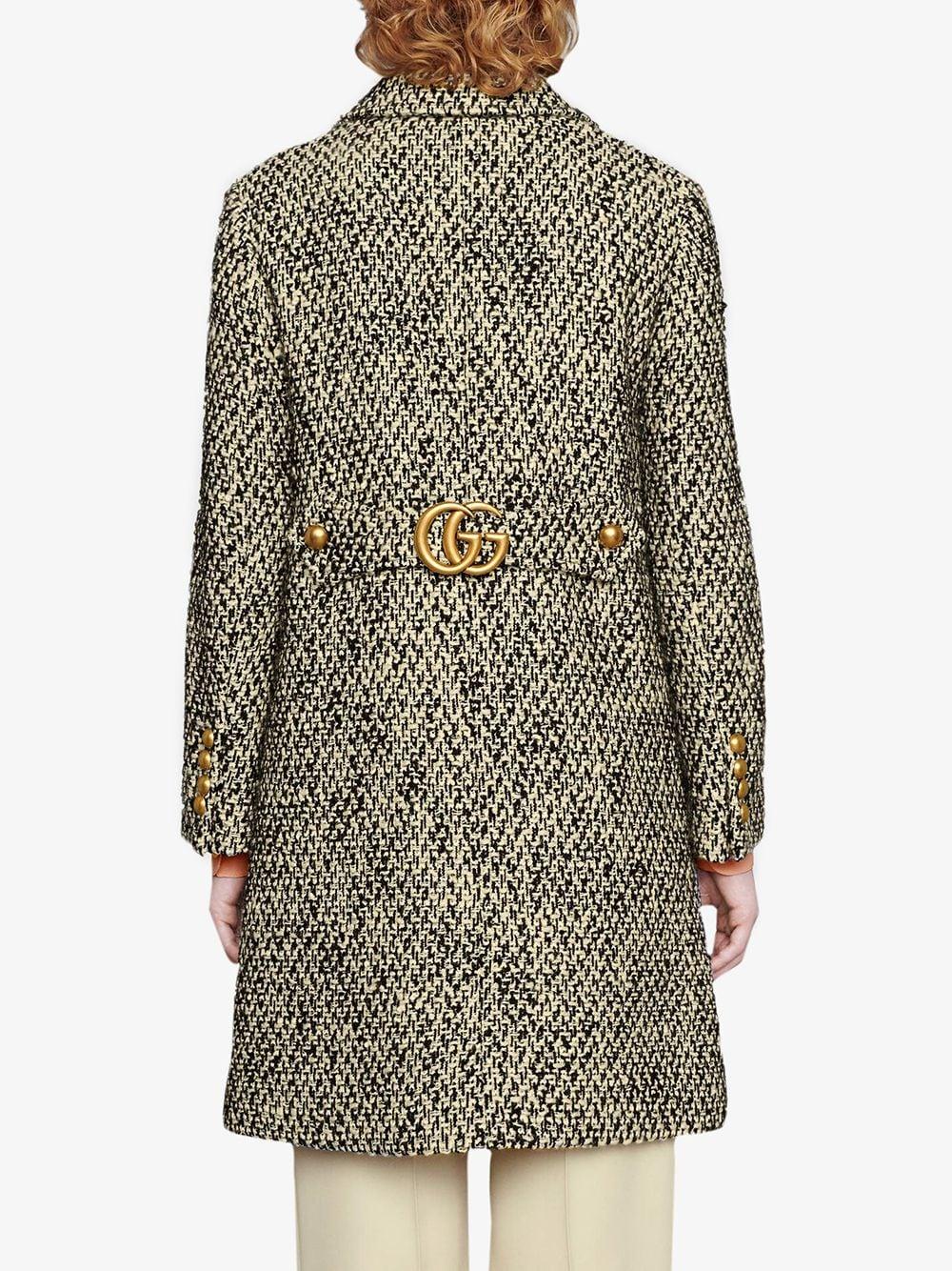 Gucci Tweed Coat With Double G in Black | Lyst