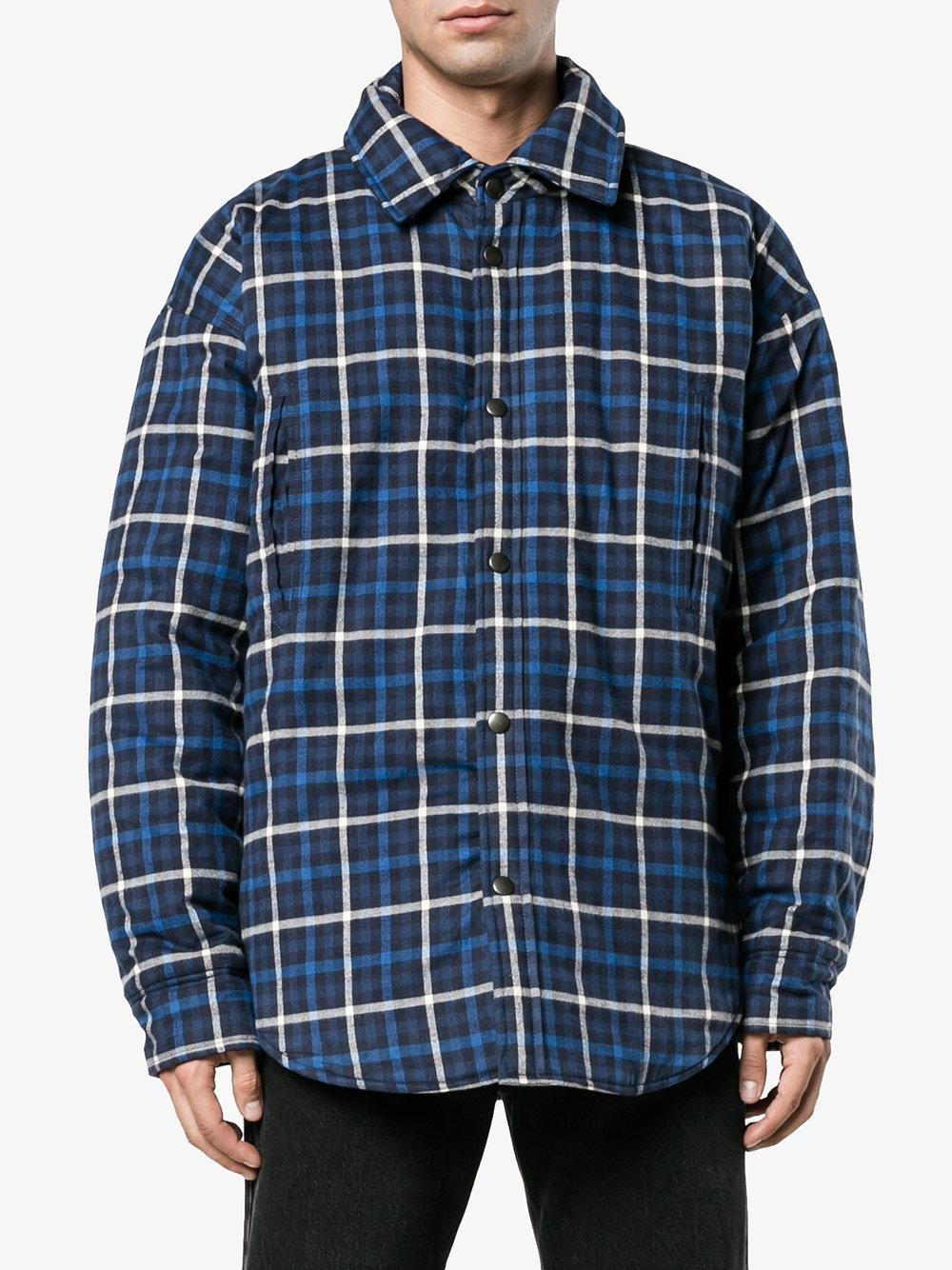 Balenciaga Cotton Plaid Shirt Jacket in Blue for Men - Lyst