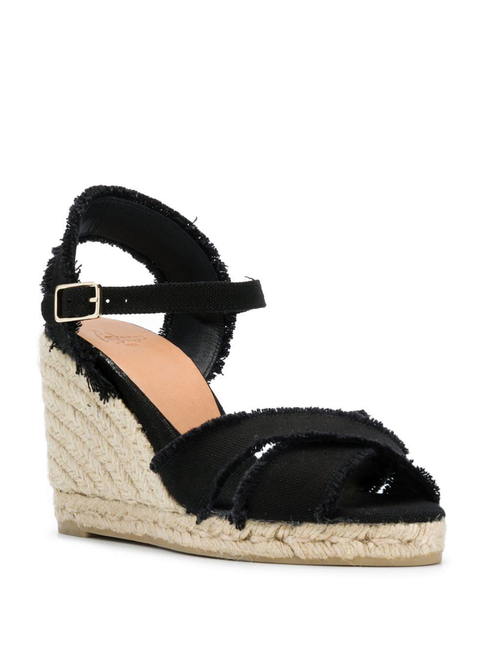 Ugg Lucy Suede Tie-Up Wedge Sandals in Black | Lyst