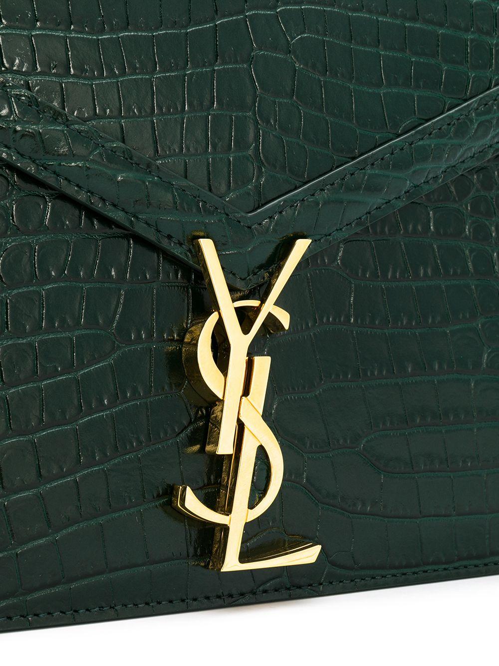 Yves Saint Laurent Vintage Dark Green Croc Embossed Patent Leather