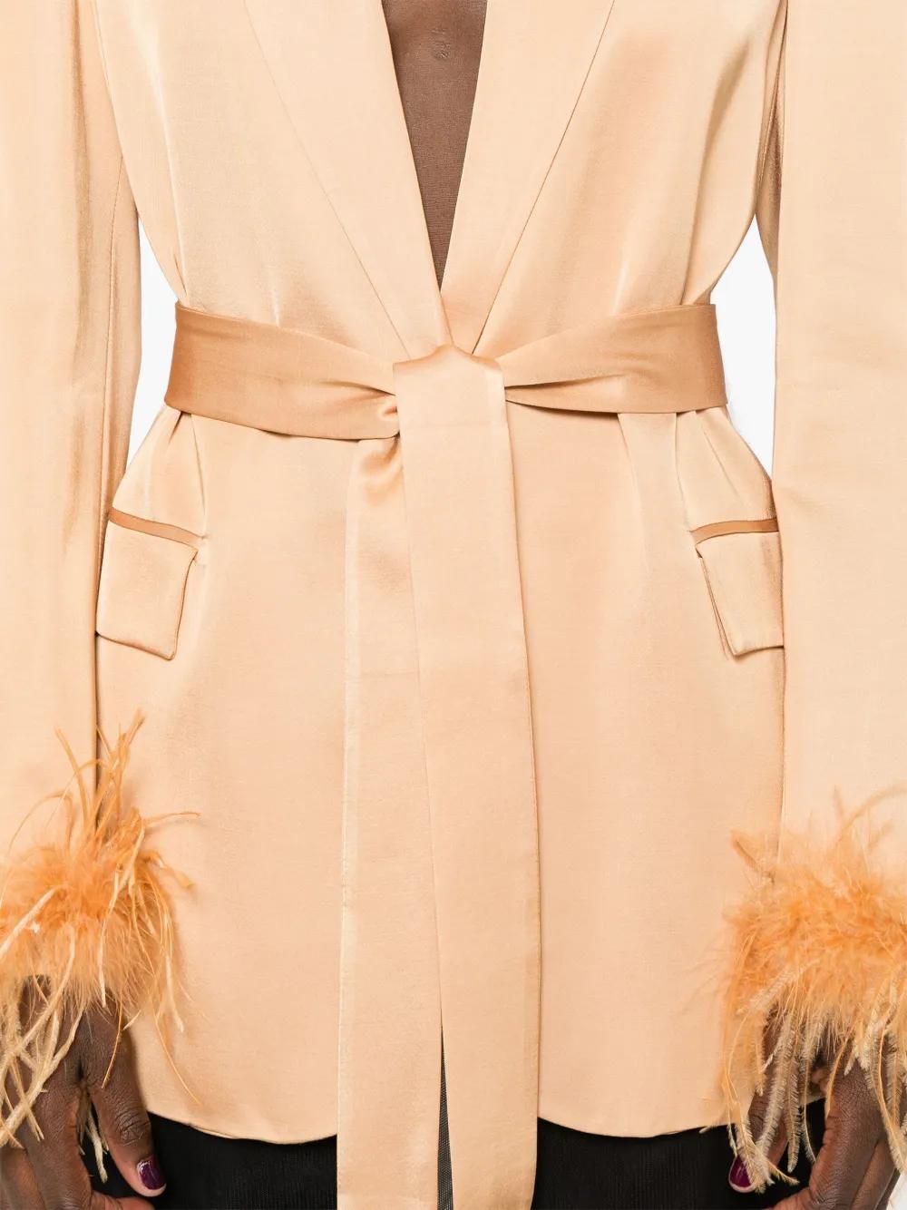 Twinset Feather-Trim Satin Blazer in Natural Lyst UK