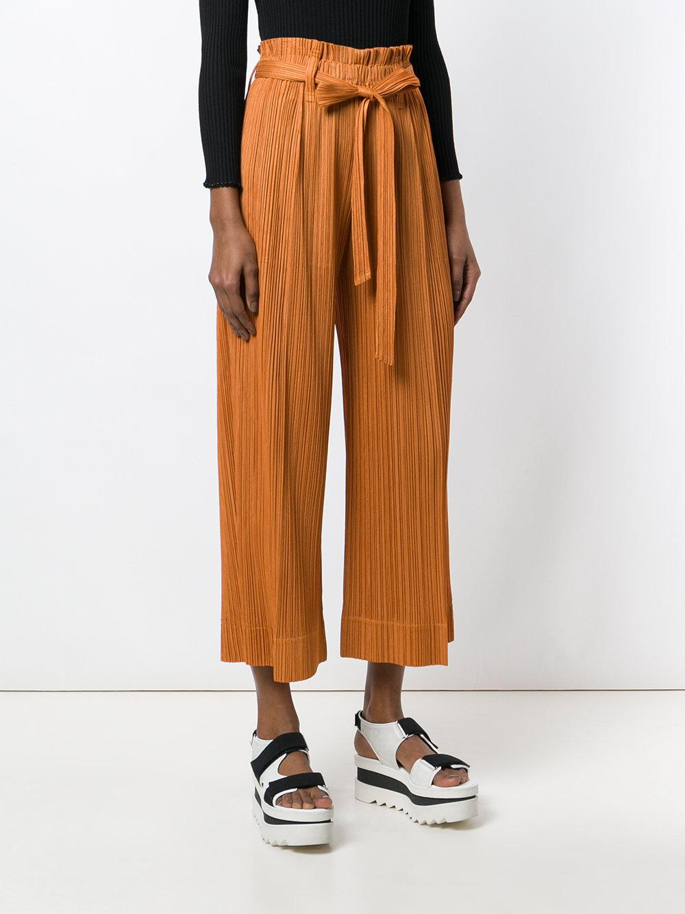 Pleats Please Issey Miyake Pleated Wide Leg Culottes in Yellow 