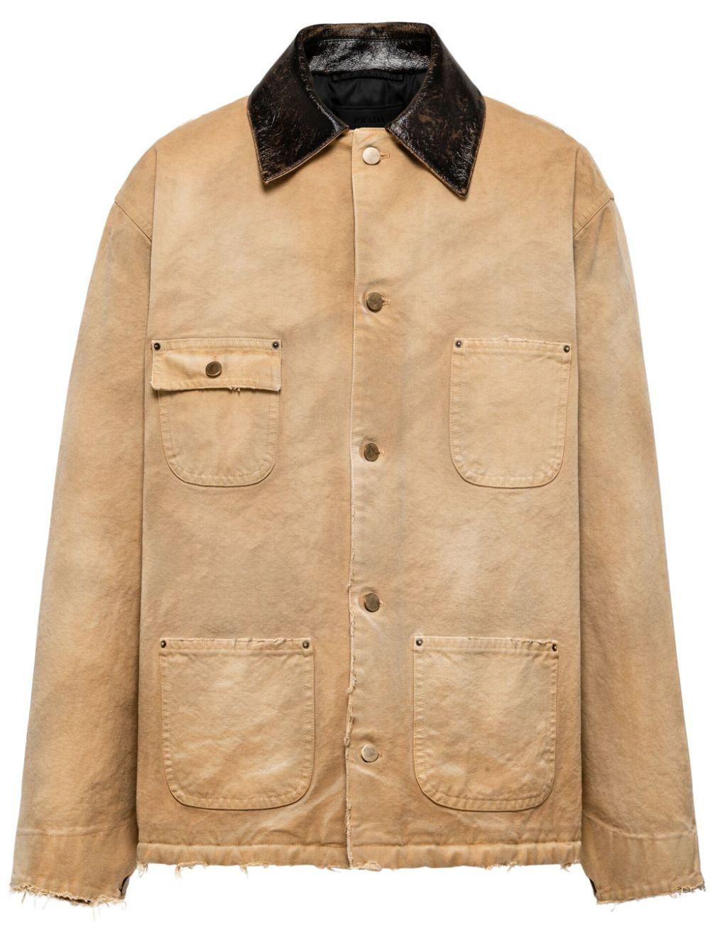 Prada Triangle-Logo Distressed Denim Jacket in Brown for Men Prada Triangle-Logo Distressed Denim Jacket in Brown for Men