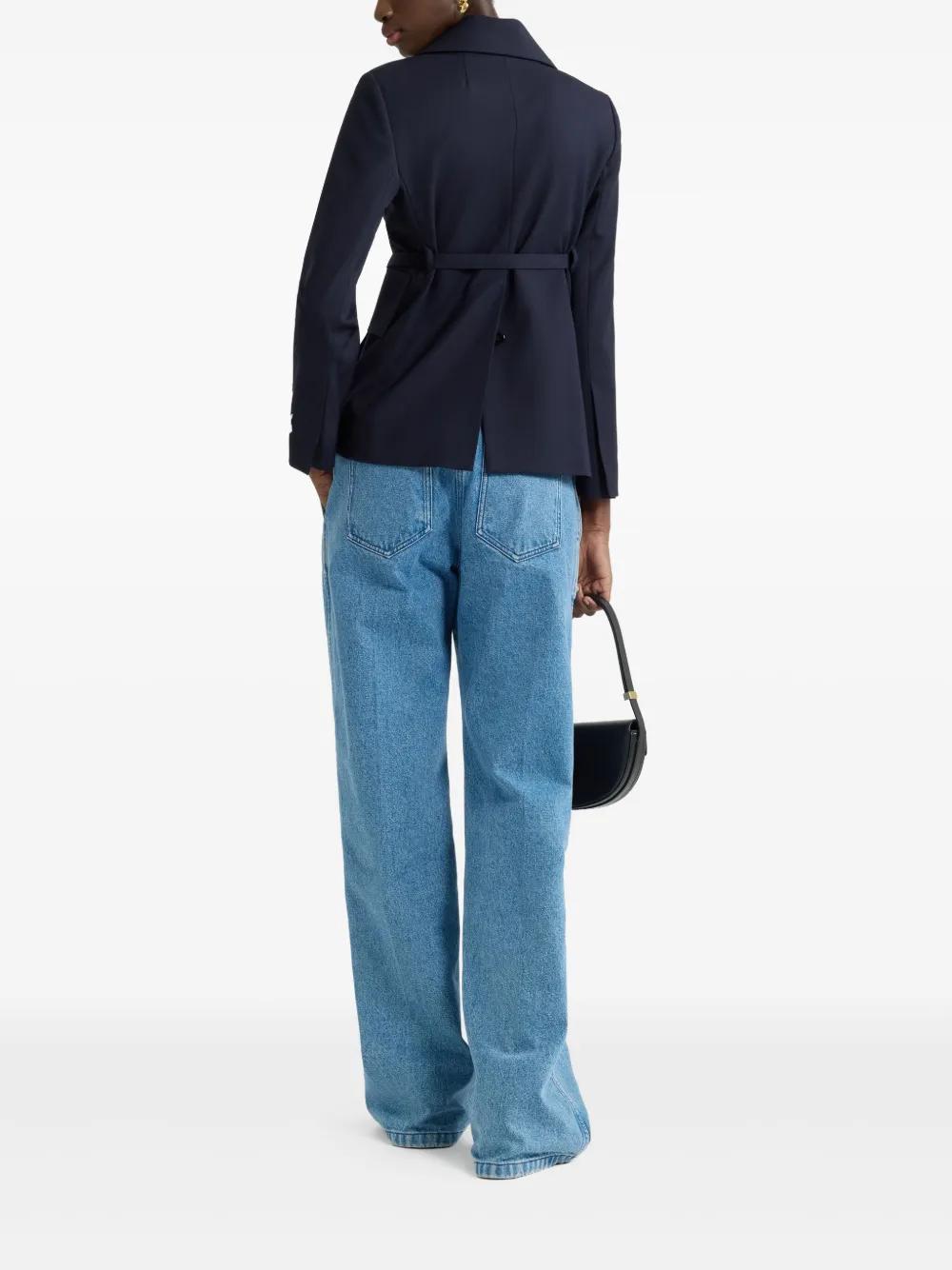 Patou Belted Wool Blazer in Blue | Lyst