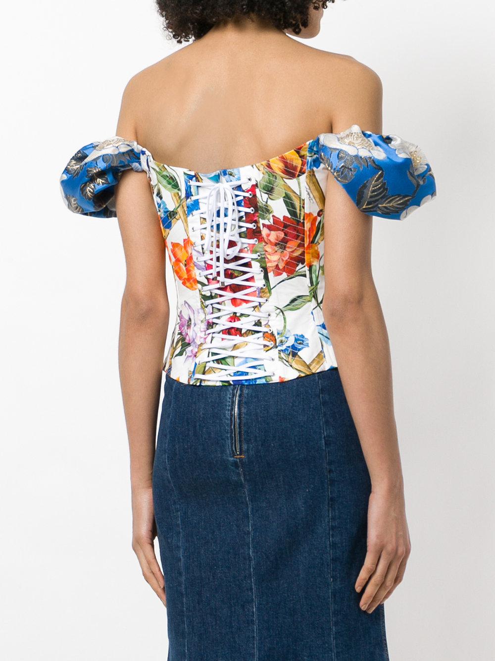 Dolce & Gabbana Floral Print Corset Off The Shoulder Top in Blue Lyst