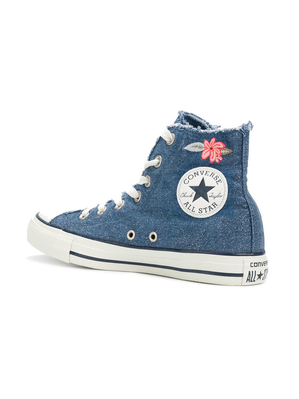 Converse Frayed Denim Floral Sneakers in Blue | Lyst