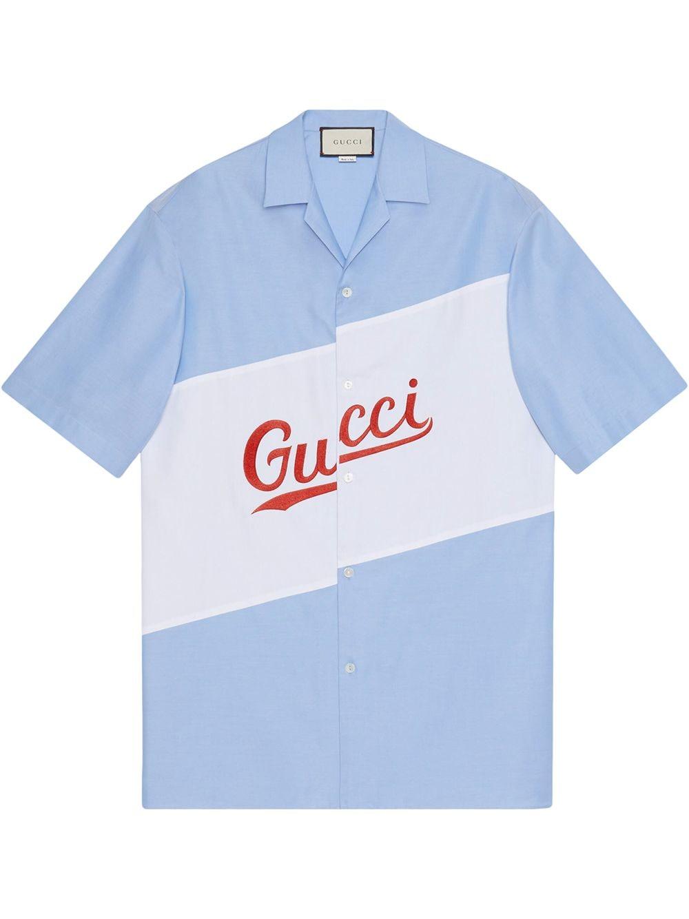 Gucci Cotton Stripe Bowling Shirt in Blue for Men Lyst