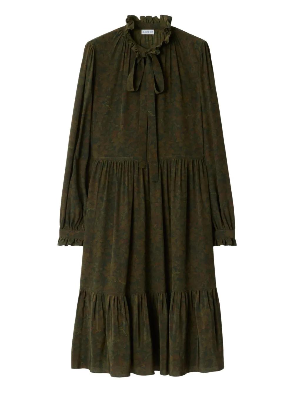 burberry emerald green dress Burberry Foliage Silk Dress in Green
