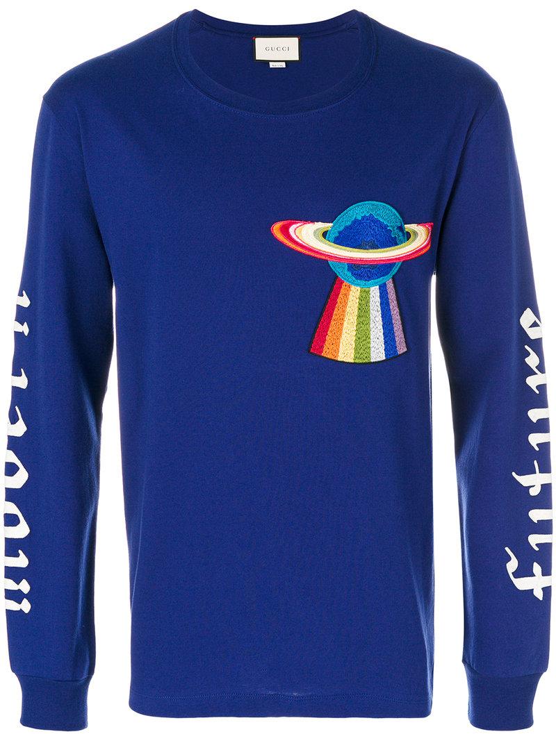 Gucci Ufo Embroidered Long Sleeve T-shirt in Blue for Men | Lyst