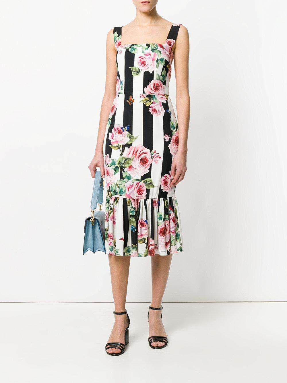 Dolce & Gabbana Lace Striped Rose Print Dress | Lyst