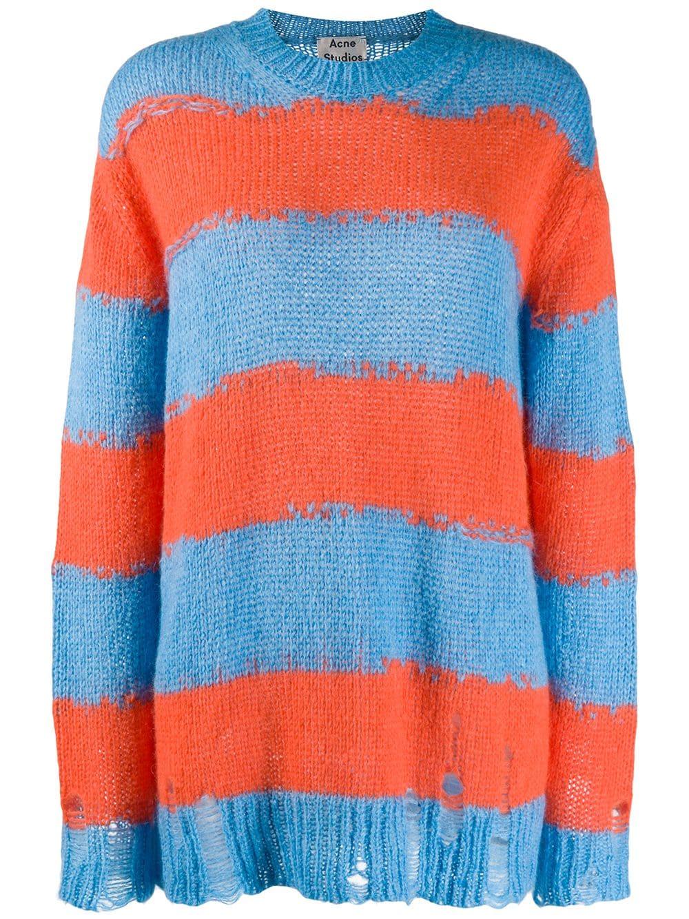 Acne Studios Distressed Striped Sweater in Blue | Lyst