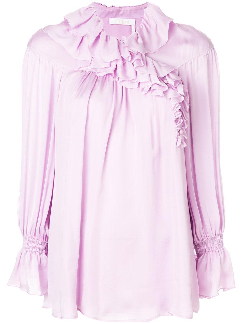 Lyst - Chloé Ruffle Collar Blouse in Pink