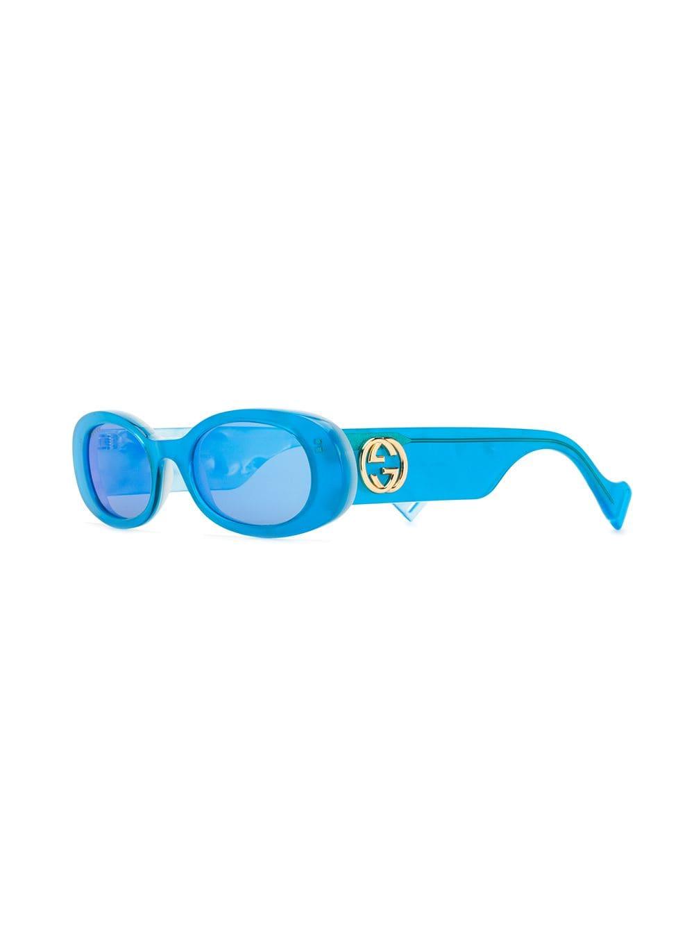 Gucci Oval Frame Sunglasses in Blue | Lyst