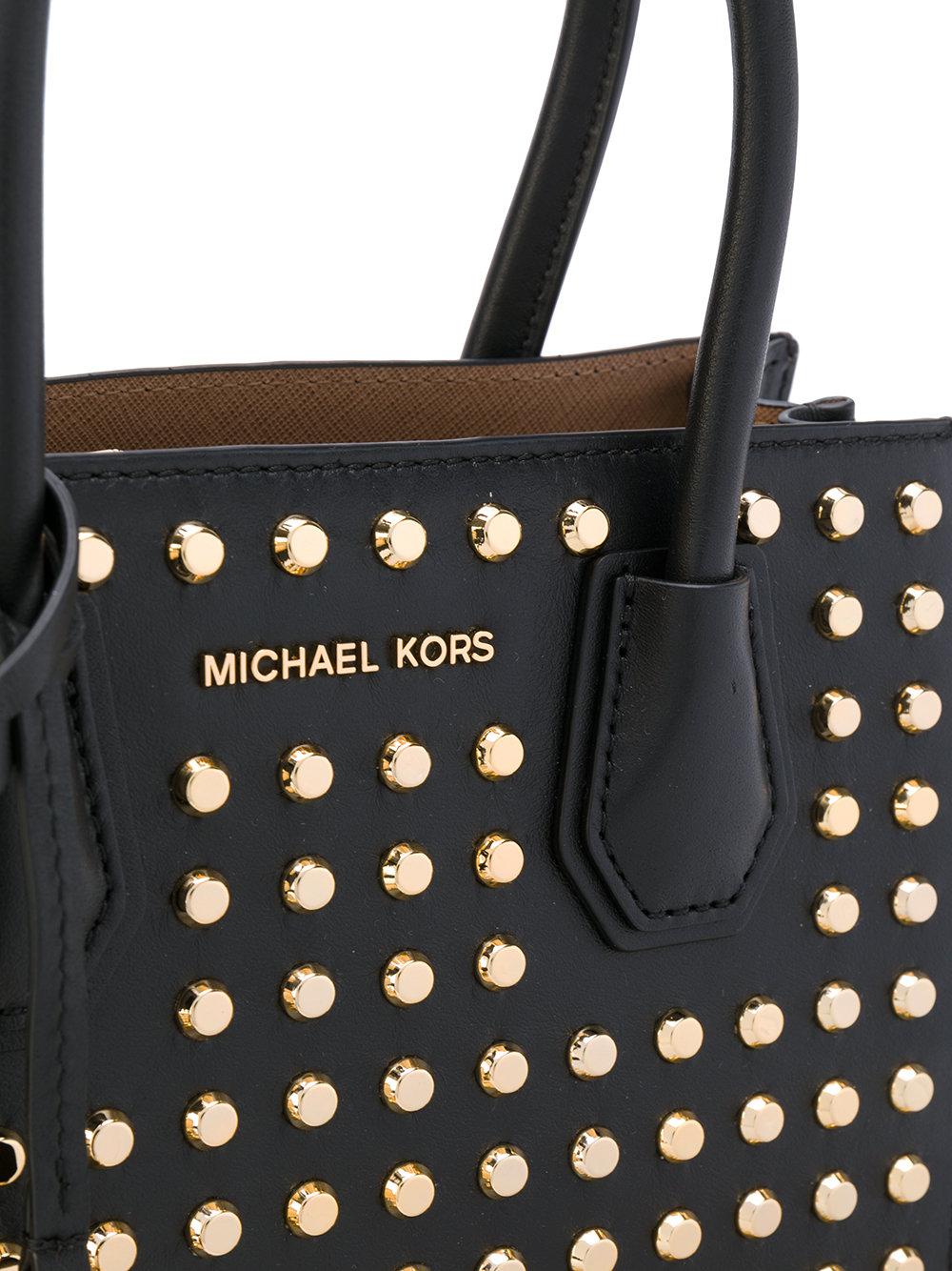 MICHAEL Michael Kors Leather Studded Mini Tote in Black Lyst