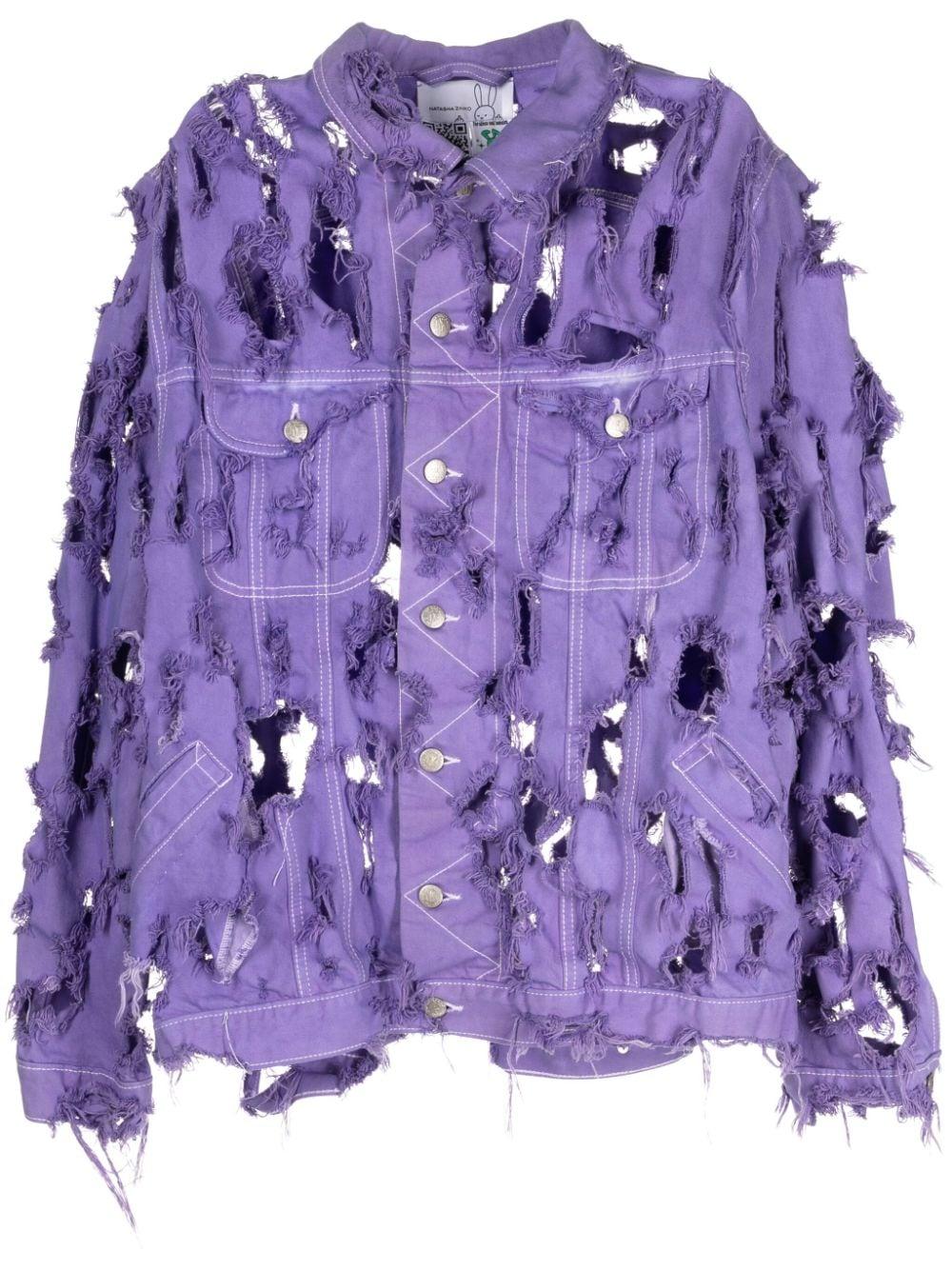 Natasha Zinko Ripped Buttoned Denim Jacket in Purple Lyst Canada