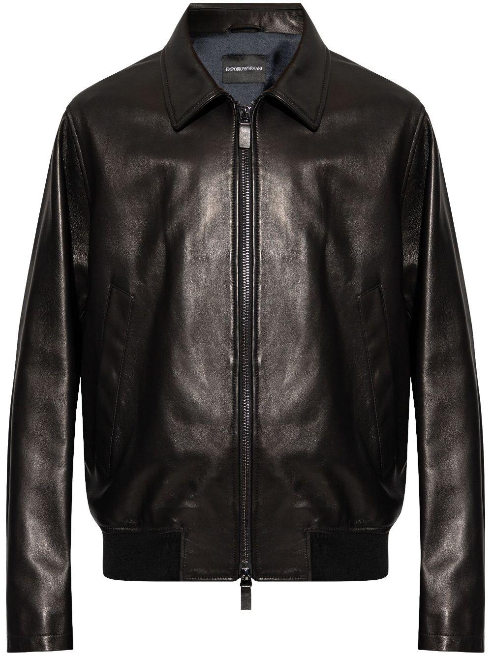 Emporio Armani Leather Jacket in Black for Men Lyst