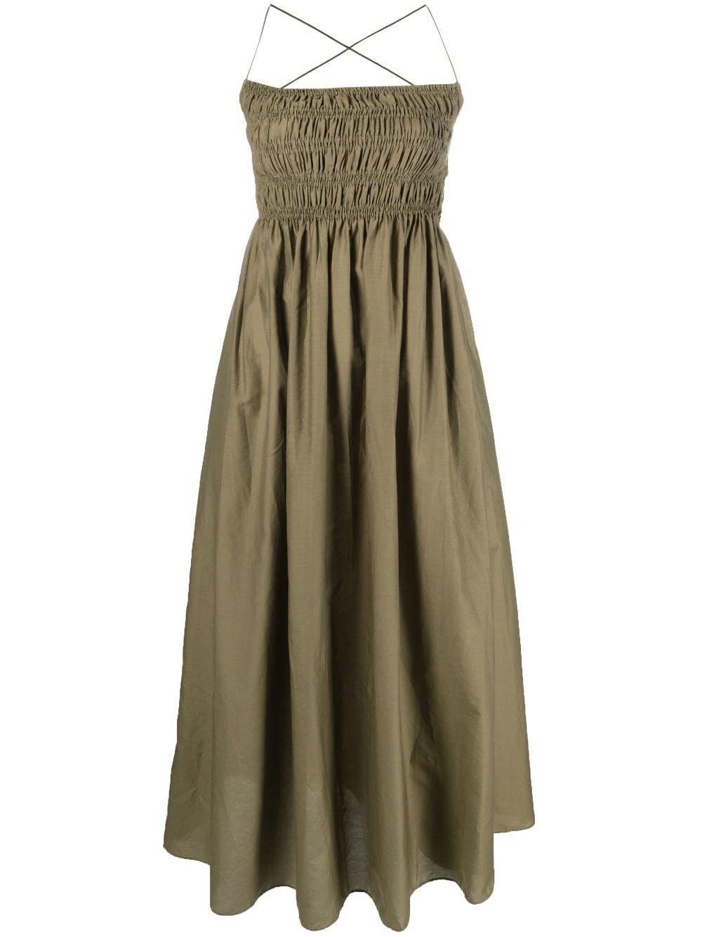 matteau green shirred maxi dress Matteau Shirred Floral-Print Maxi Dress - Leaf Green - 50% Off