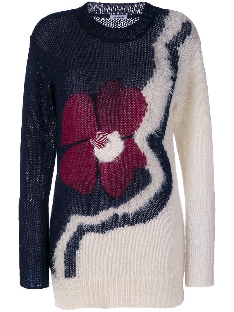P.A.R.O.S.H. Wool Flower Jumper in Blue Lyst