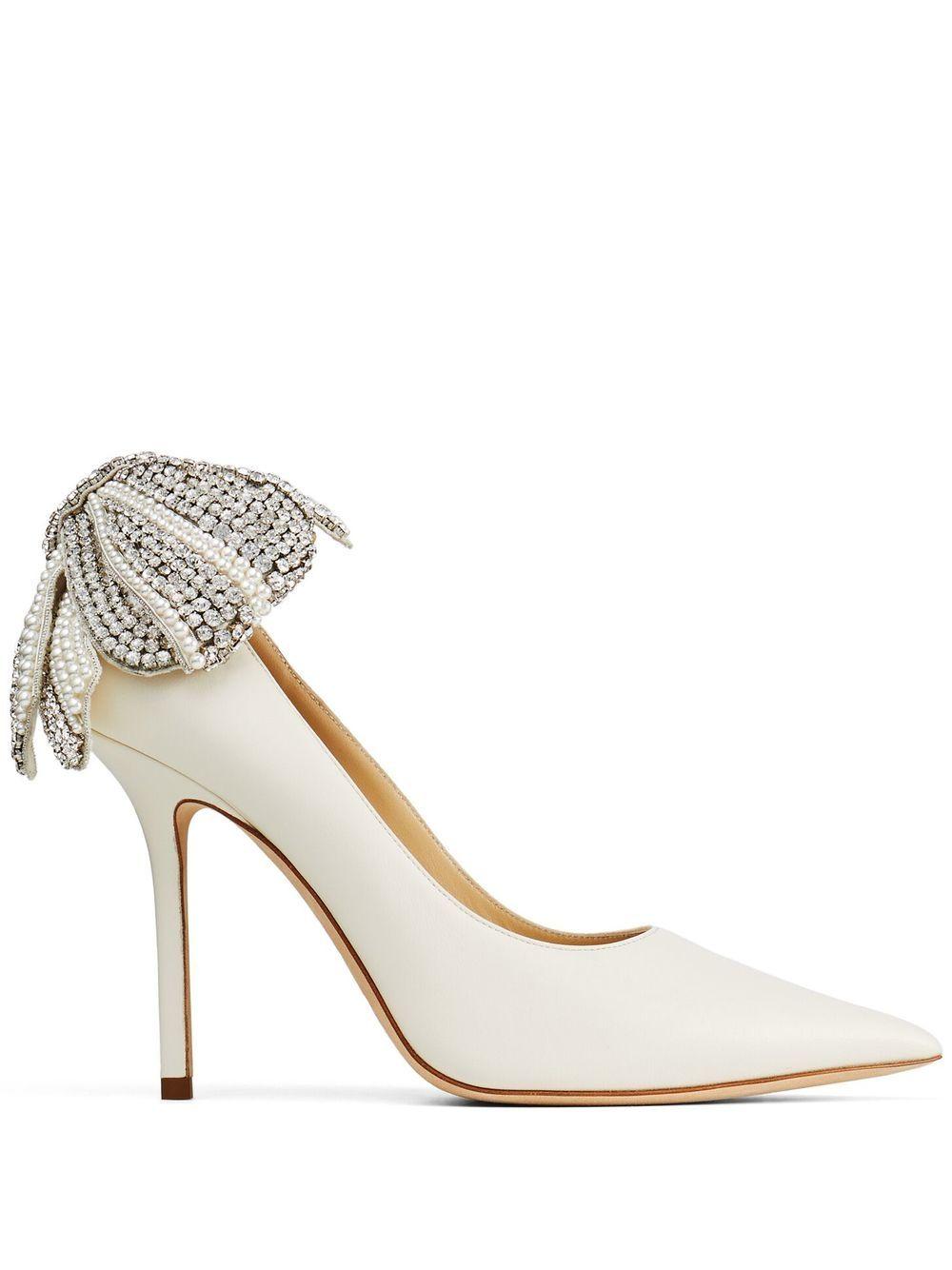 Jimmy Choo Love 100mm Bow-detail Leather Pumps in White | Lyst
