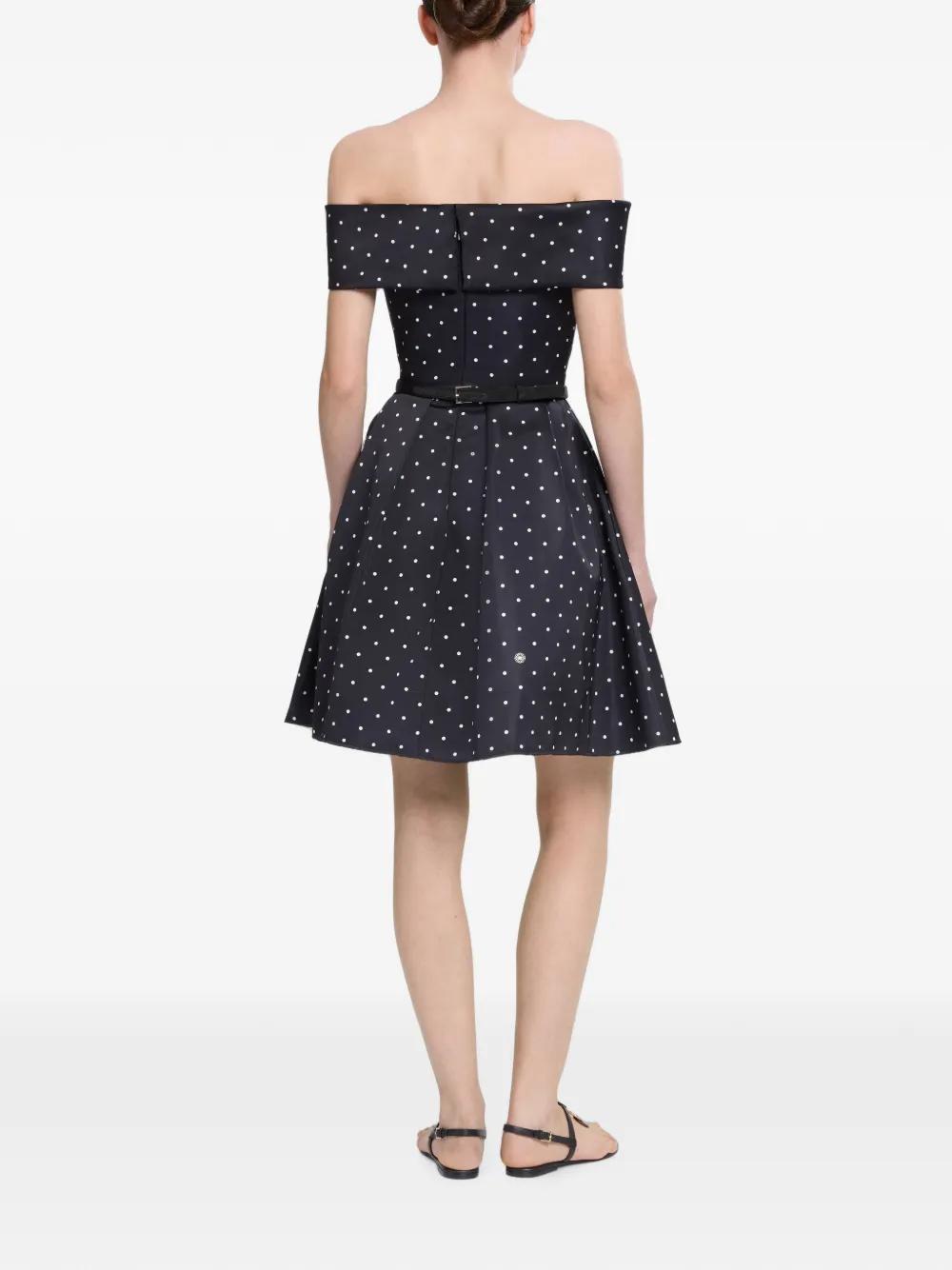 blue polka dot off the shoulder dress Ava Presley 29129 Polka Dot Off-Shoulder Dress