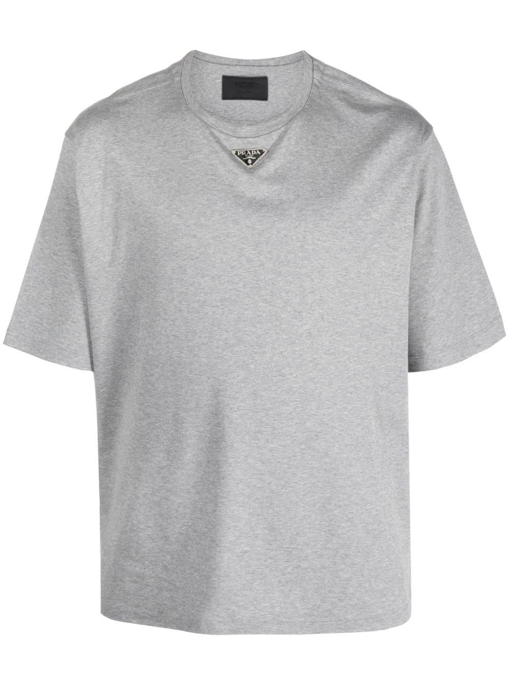 Prada Triangle-logo Cotton T-shirt in Gray for Men | Lyst