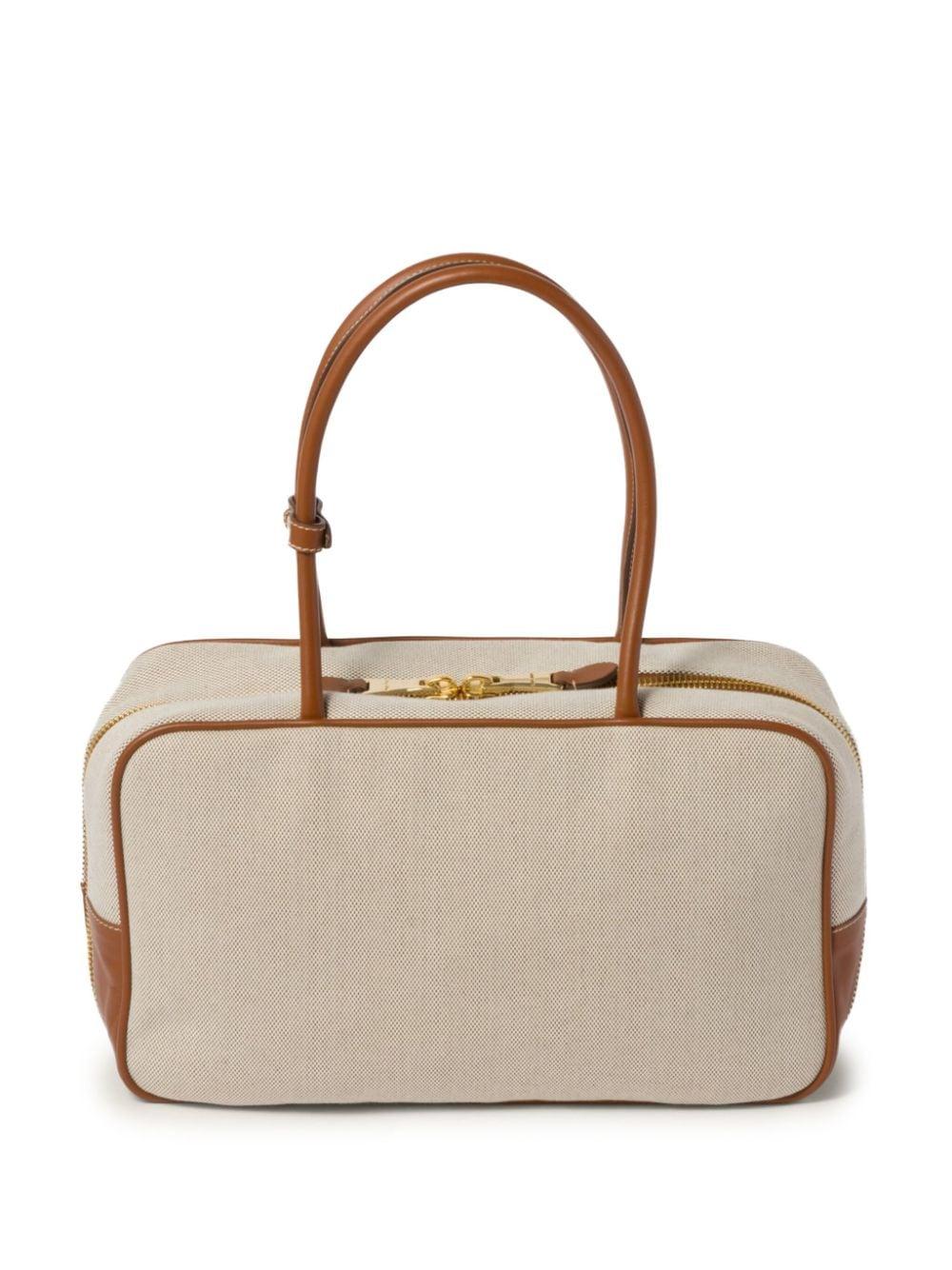 Miu Miu Leather Trim Canvas Tote Bag in Natural Lyst