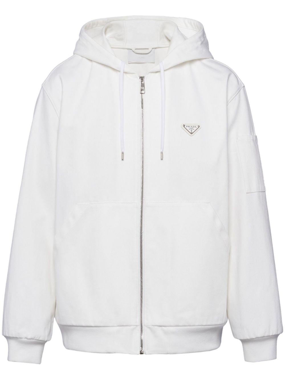 Prada Triangle-Logo Zip-Up Hoodie in White for Men | Lyst UK