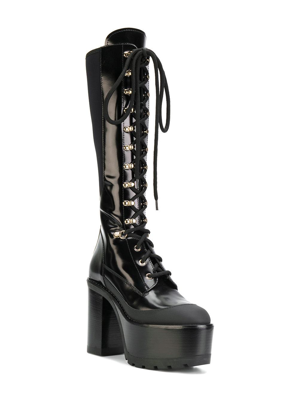 Versace Leather Platform Lace-up Boots in Black - Lyst