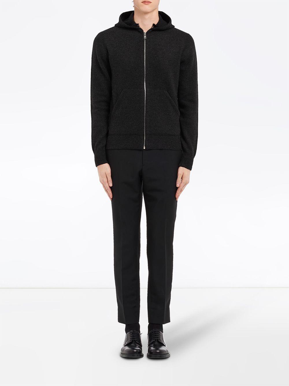 Prada Wool Knitted Hoodie in Black for Men - Lyst