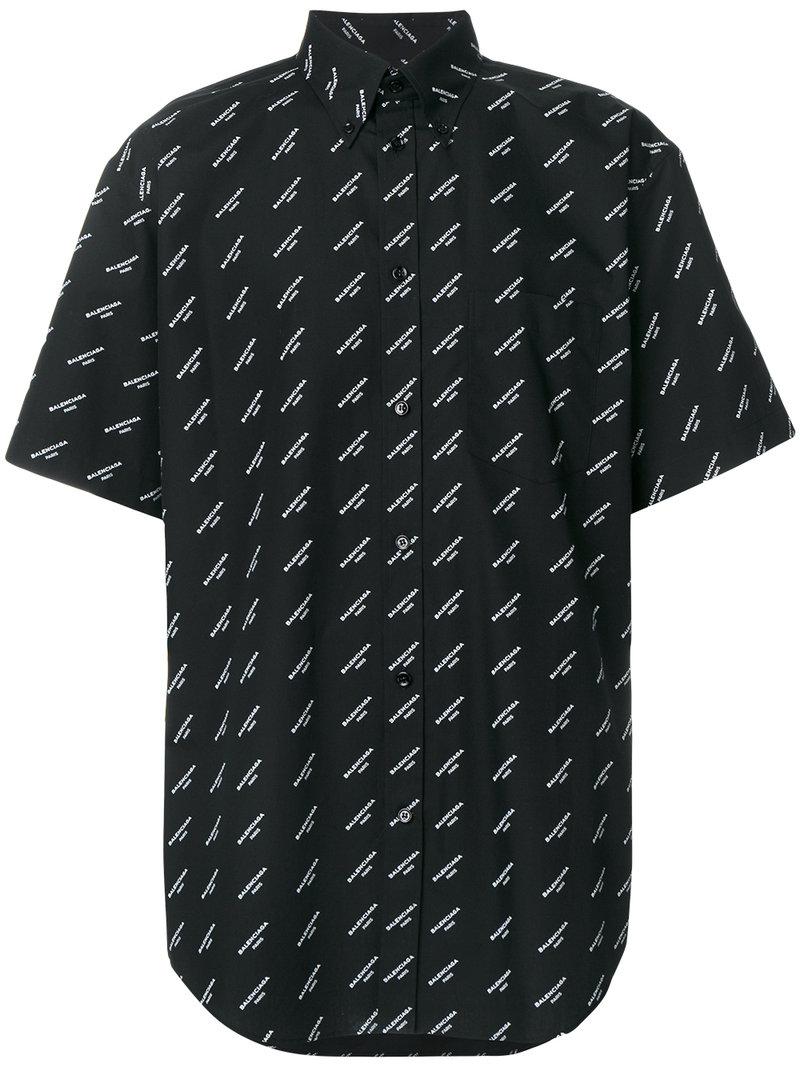Balenciaga Cotton Shortsleeved Logoprint Shirt in Black for Men Lyst
