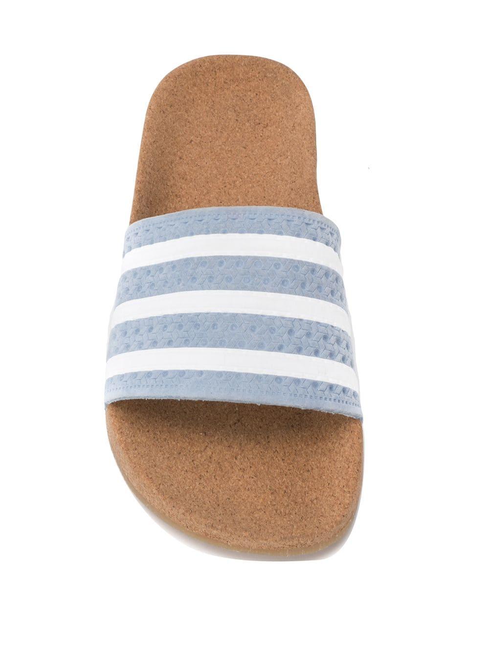 adidas Leather Adilette Cork Slides in Blue | Lyst