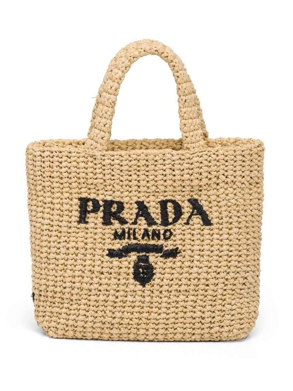 Prada Small Logo-embroidered Raffia Tote Bag in Natural