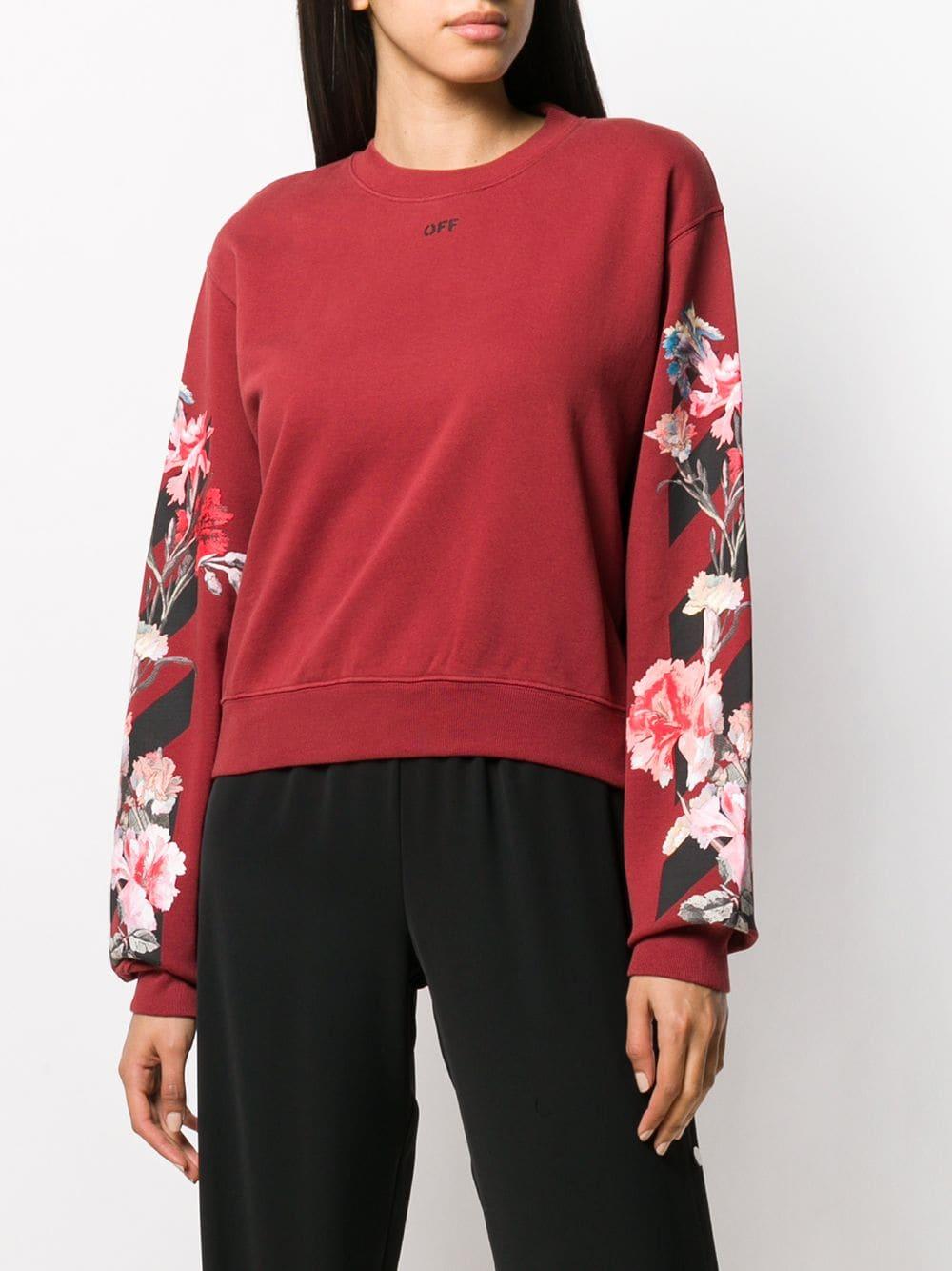 Off-White c/o Virgil Abloh Flowers Carryover Cropped Crewneck Sweatshirt in  Red | Lyst