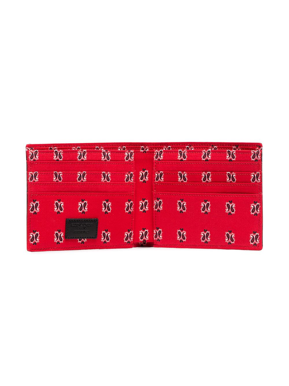Saint Laurent Black And Red Bandana Lined Leather Wallet for Men 