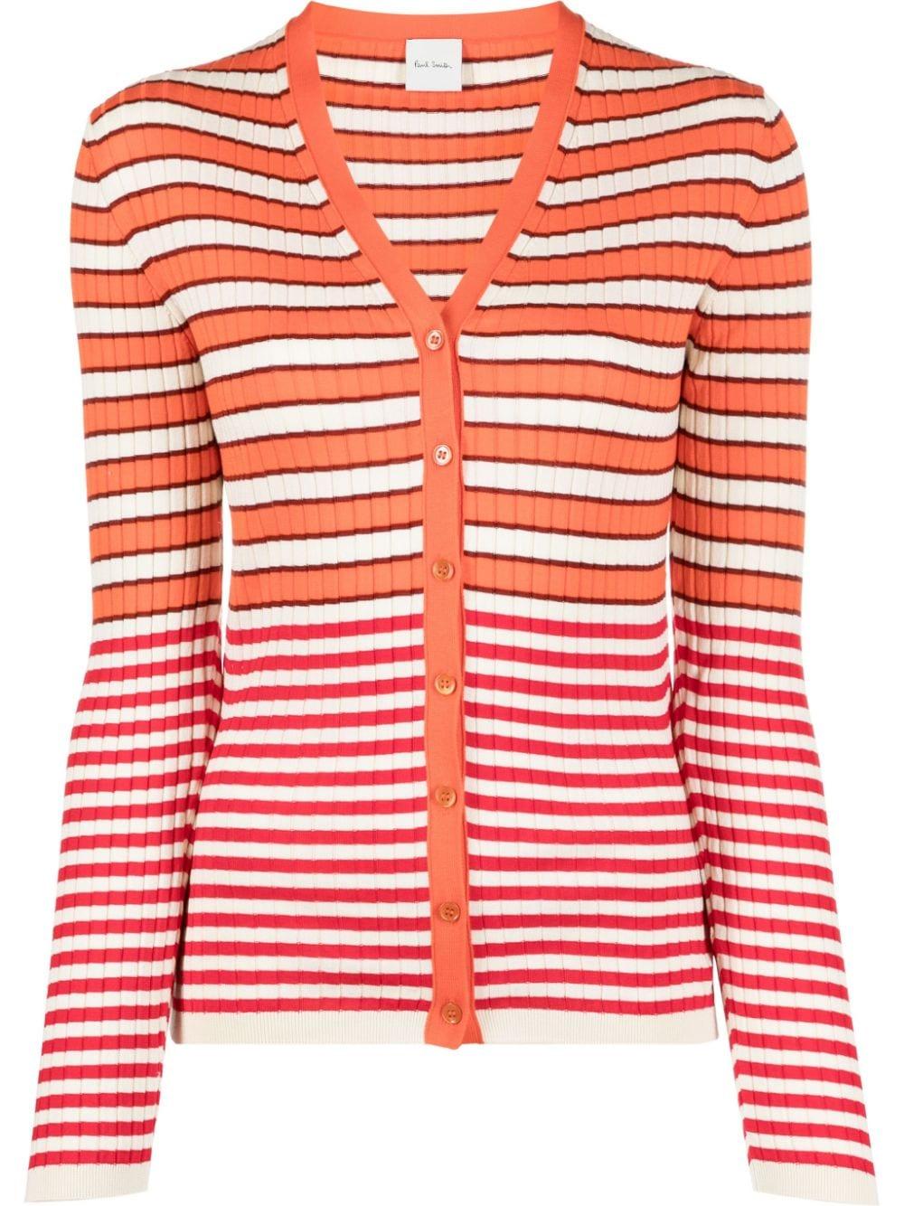 Sp93春夏新作 Paul Smithレディース オレンジ ストライプ Vネックカーディガン 正規輸入品